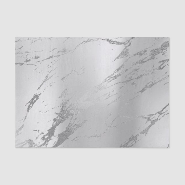 Monochrome Stone Silver Grey Metallic Marble Tissue Paper (Front)