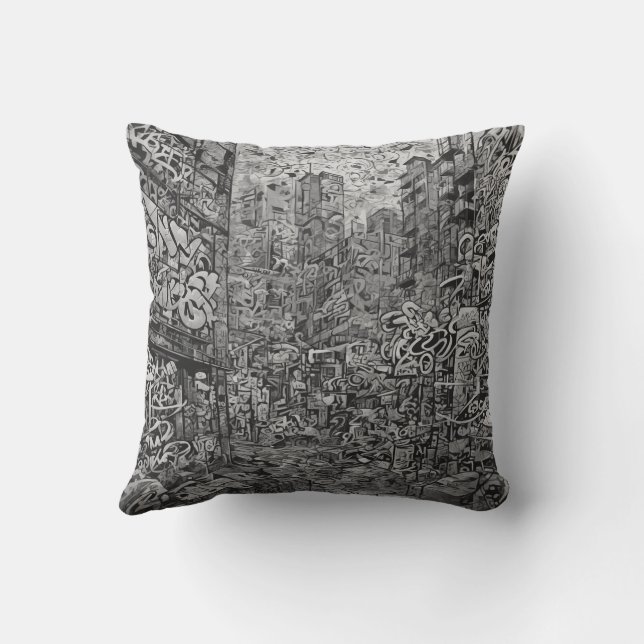monochrome tags and scribbles cushion (Back)