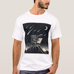 Monochrome Tarsier Astronomer - Night Sky Ai-Art T-Shirt