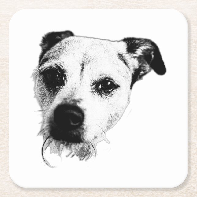 Monochrome Terrier Mix Face Coaster (Front)