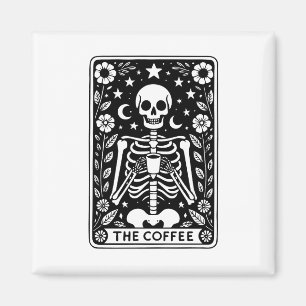 Monochrome "The Coffee" Skeleton Tarot Card Magnet