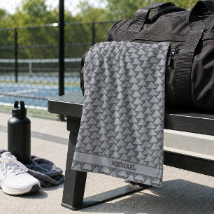 Monochrome Triangle Mosaic Custom Name Sports Hand Towel