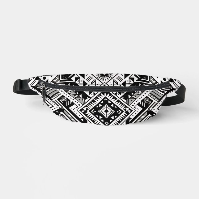 Monochrome Tribal- Bold Symmetry in Black Bum Bags (Front)