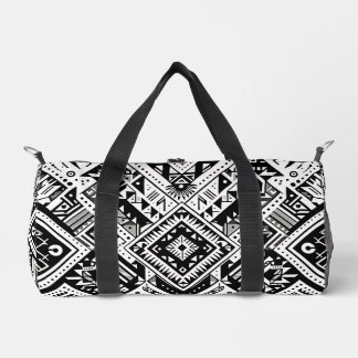 Monochrome Tribal- Bold Symmetry in Black Duffle Bag