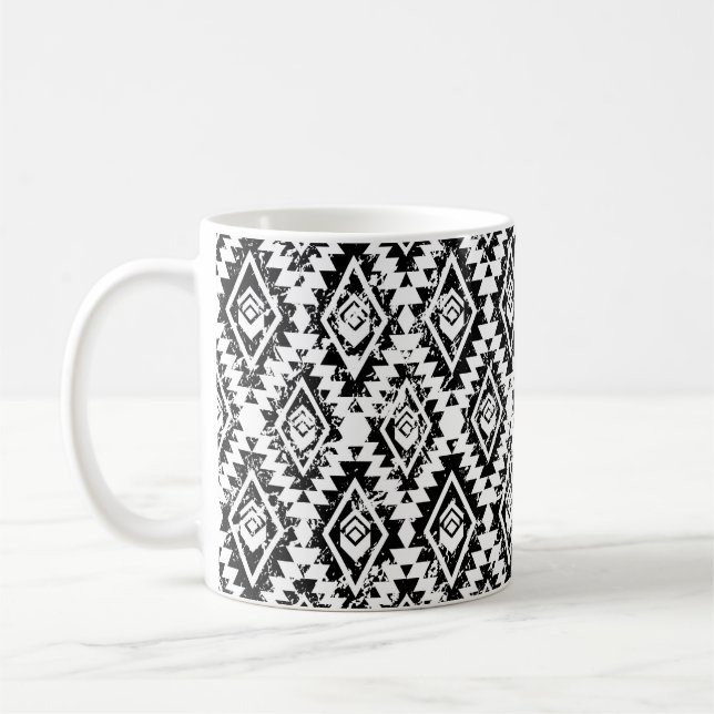 Monochrome tribal ethnic seamless pattern coffee mug (Left)