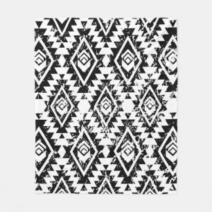 Monochrome tribal ethnic seamless pattern fleece blanket