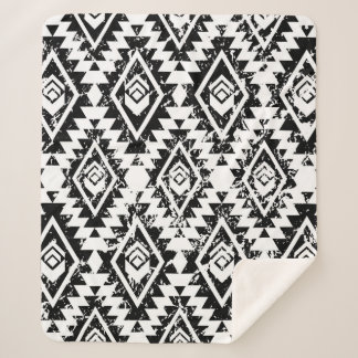 Monochrome tribal ethnic seamless pattern sherpa blanket