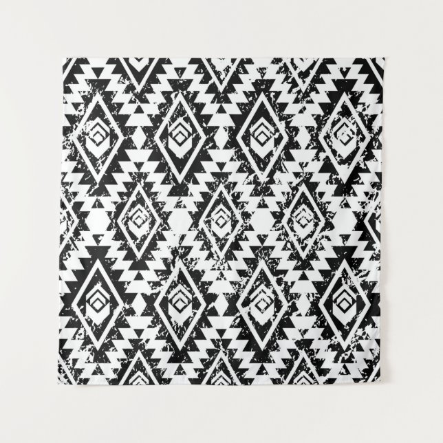 Monochrome tribal ethnic seamless pattern tapestry (Front)