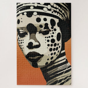 Monochrome Tribal Woman Portrait Art Jigsaw Puzzle