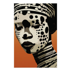 Monochrome Tribal Woman Portrait Art Poster