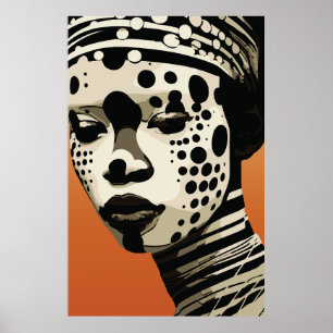 Monochrome Tribal Woman Portrait Art Poster