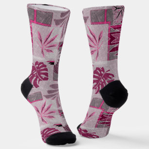 Monochrome tropical botanical patchwork socks