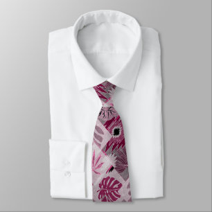 Monochrome tropical botanical patchwork tie