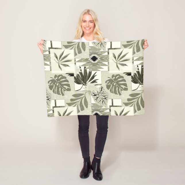 Monochrome tropical pattern. fleece blanket (In Situ)