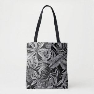 Monochrome Tropical, Watercolor Leaves Texture. Tote Bag