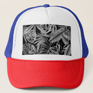 Monochrome Tropical, Watercolor Leaves Texture. Trucker Hat