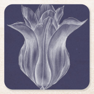 Monochrome Tulip III Square Paper Coaster