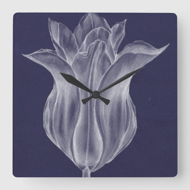 Monochrome Tulip III Square Wall Clock (Front)