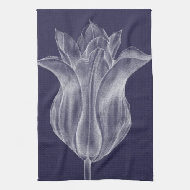 Monochrome Tulip III Tea Towel (Vertical)