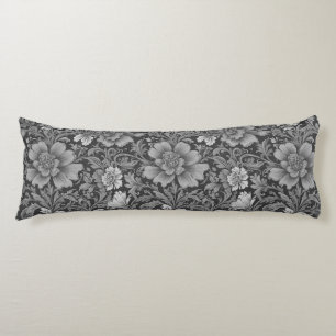 Monochrome Vintage Floral Pattern Body Cushion