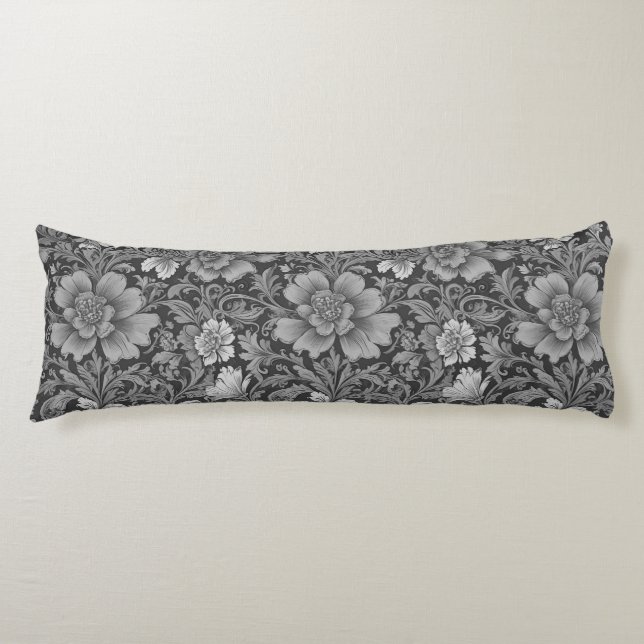 Monochrome Vintage Floral Pattern  Body Cushion (Front)