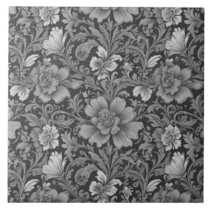 Monochrome Vintage Floral Pattern  Ceramic Tile