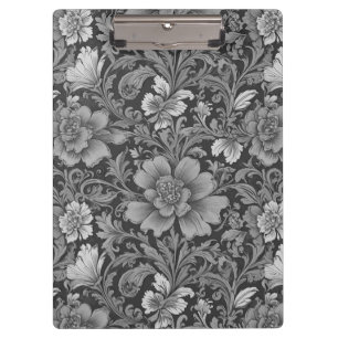 Monochrome Vintage Floral Pattern Clipboard