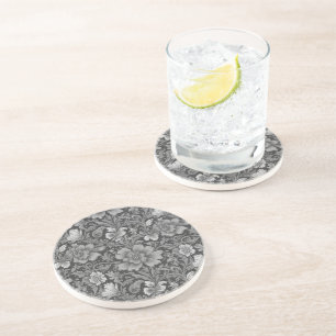 Monochrome Vintage Floral Pattern Coaster