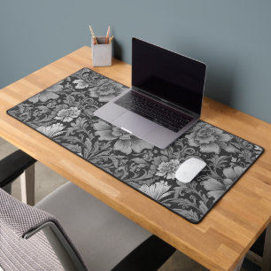 Monochrome Vintage Floral Pattern  Desk Mat