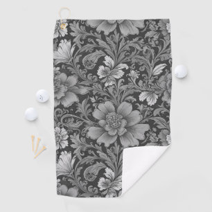 Monochrome Vintage Floral Pattern Golf Towel