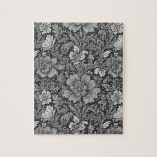 Monochrome Vintage Floral Pattern Jigsaw Puzzle