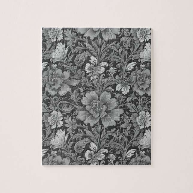 Monochrome Vintage Floral Pattern  Jigsaw Puzzle (Vertical)