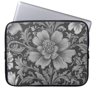 Monochrome Vintage Floral Pattern Laptop Sleeve