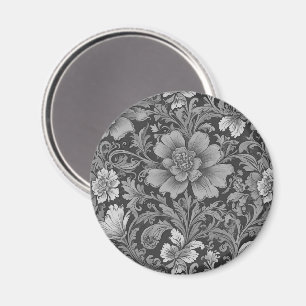 Monochrome Vintage Floral Pattern Magnet
