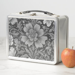 Monochrome Vintage Floral Pattern  Metal Lunch Box