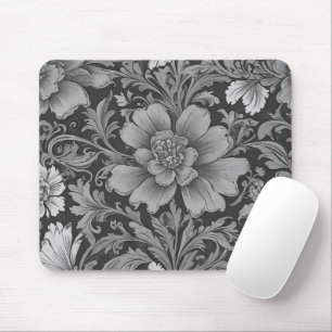 Monochrome Vintage Floral Pattern Mouse Pad