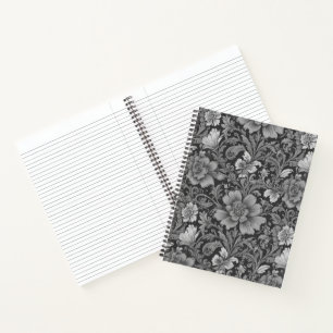Monochrome Vintage Floral Pattern Notebook