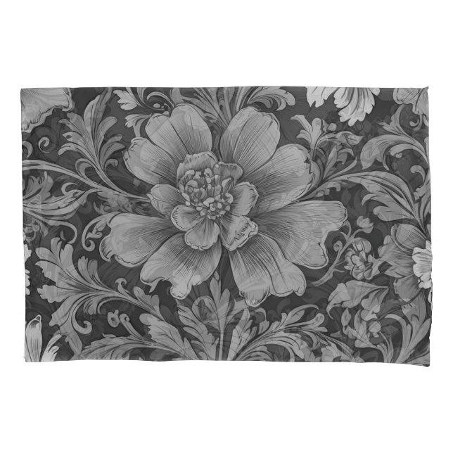 Monochrome Vintage Floral Pattern  Pillowcase (Front)