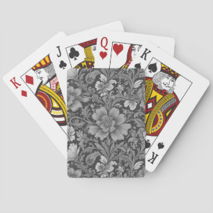 Monochrome Vintage Floral Pattern Playing Cards