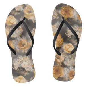 monochrome watercolor golden decorative flowers on thongs