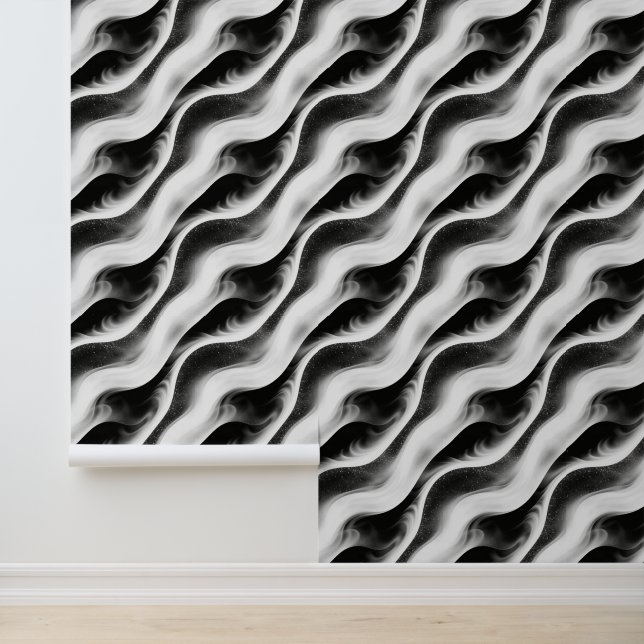 Monochrome Wavy Abstract Pattern – Minimalist Blac Wallpaper (Application)