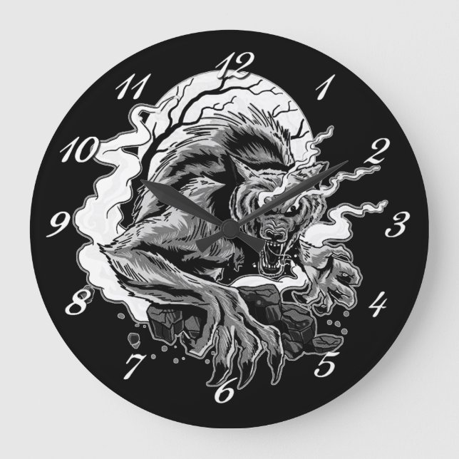Monochrome Werewolf Moon Large Clock (Front)