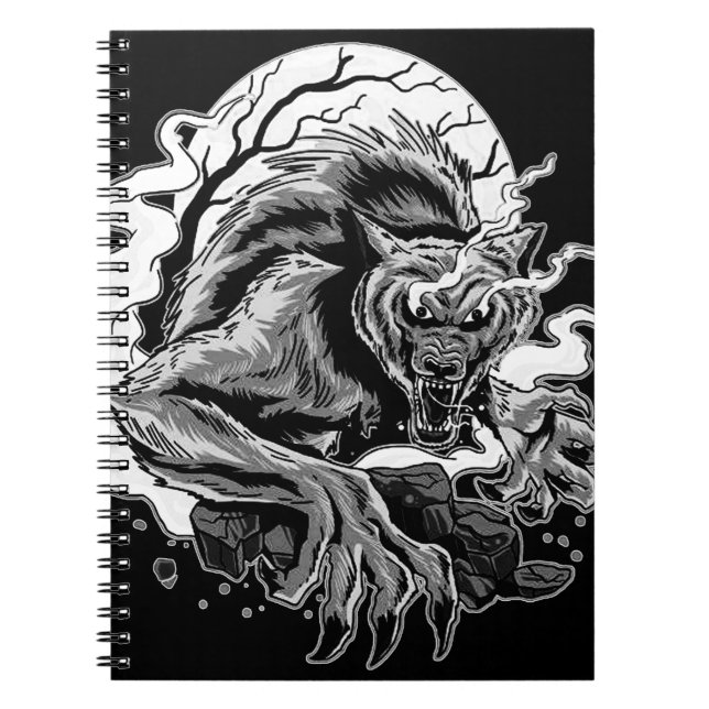 Monochrome Werewolf Moon Notebook (Front)