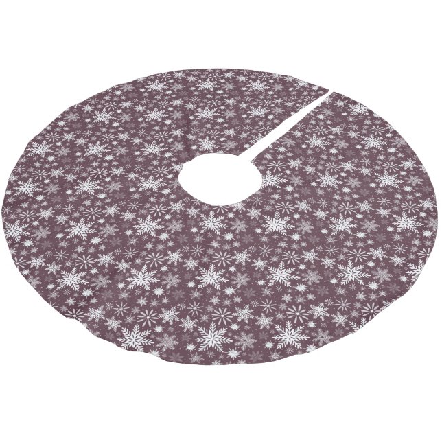Monochrome White Snowflakes Christmas Tree Skirt (Angled)