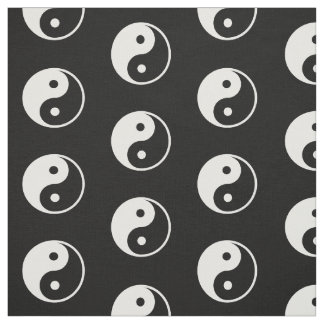 Monochrome White Yin Yang Symbol Print on Black Fabric