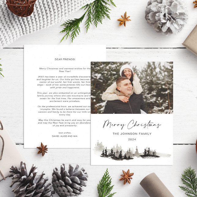 Monochrome Winter Annual Family Update Photo  Holiday Card (Creator Uploaded)