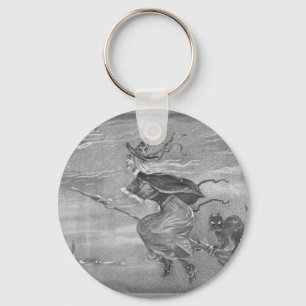 Monochrome Witch on Broom Key Ring