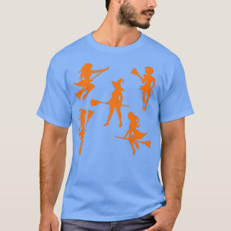 Monochrome Witch Silhouettes Halloween Trick or Tr T-Shirt
