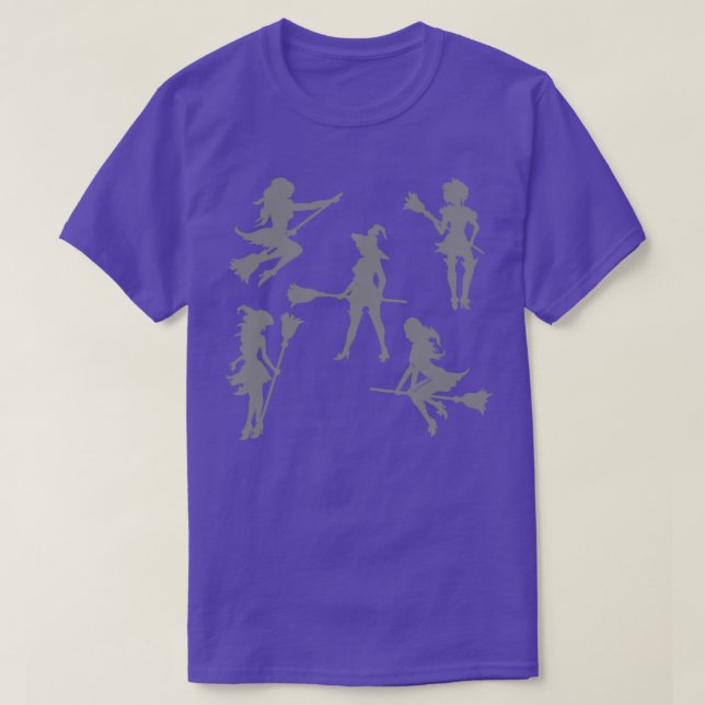 Monochrome Witch Silhouettes Halloween Trick or Tr T-Shirt (Design Front)