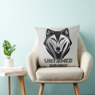 Monochrome Wolf Silhouette in a Bold Abstract Styl Cushion